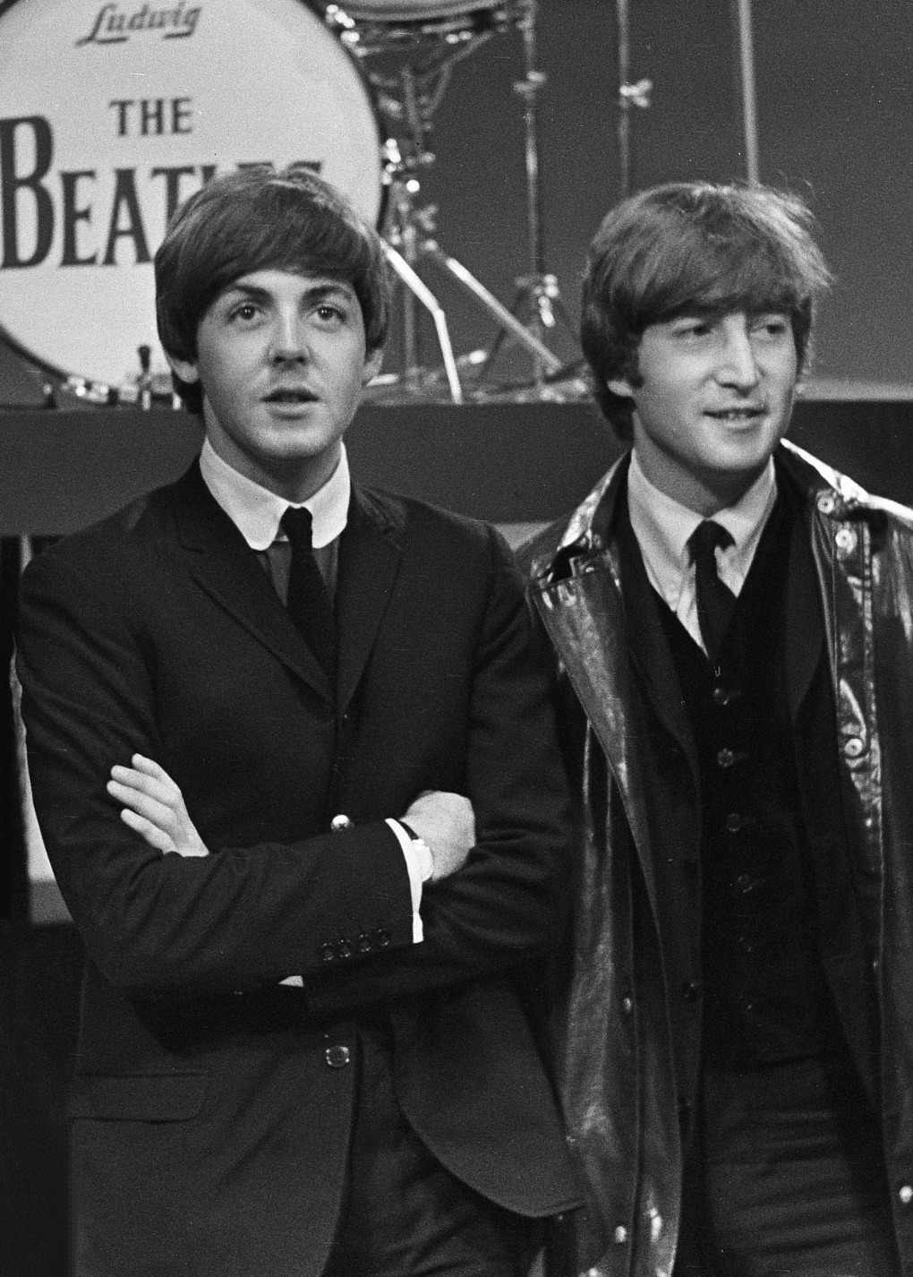 John and Paul preparing for a TV appearance 